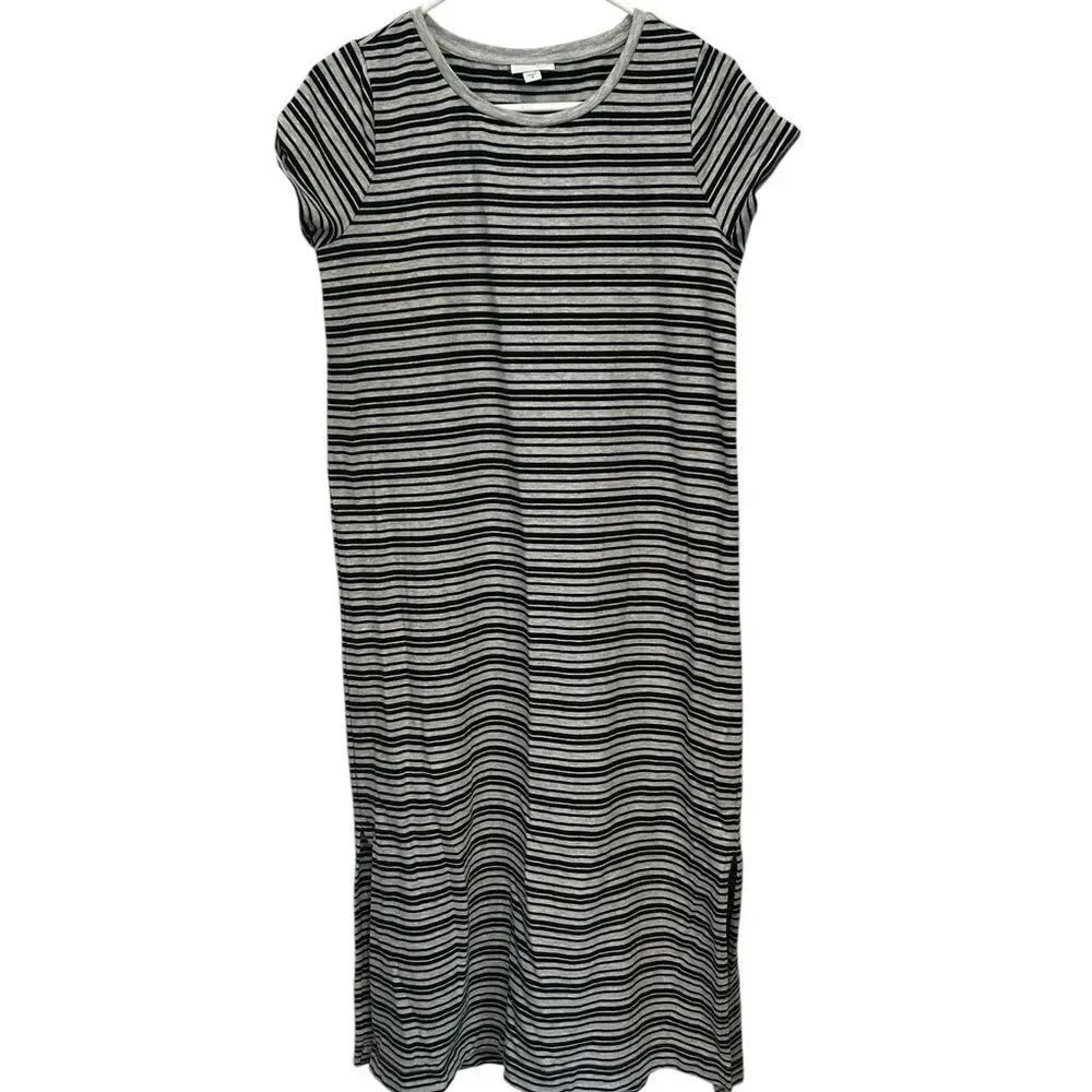 J. Jill Black and gray Striped Midi Dress medium